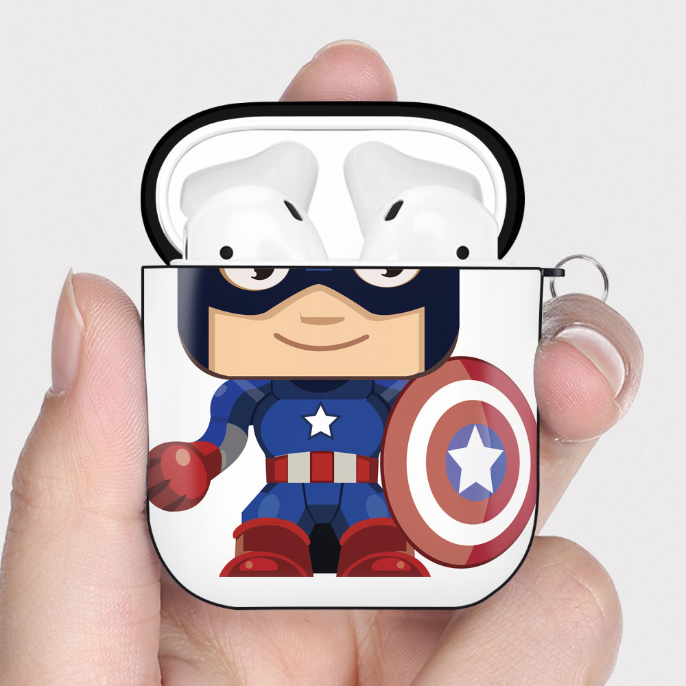 （画像用） アベンジャーズ The Avengers AirPods 第2世代保護ケース ハードシェル ブラック 耐衝撃・防指紋・カラビナ付き