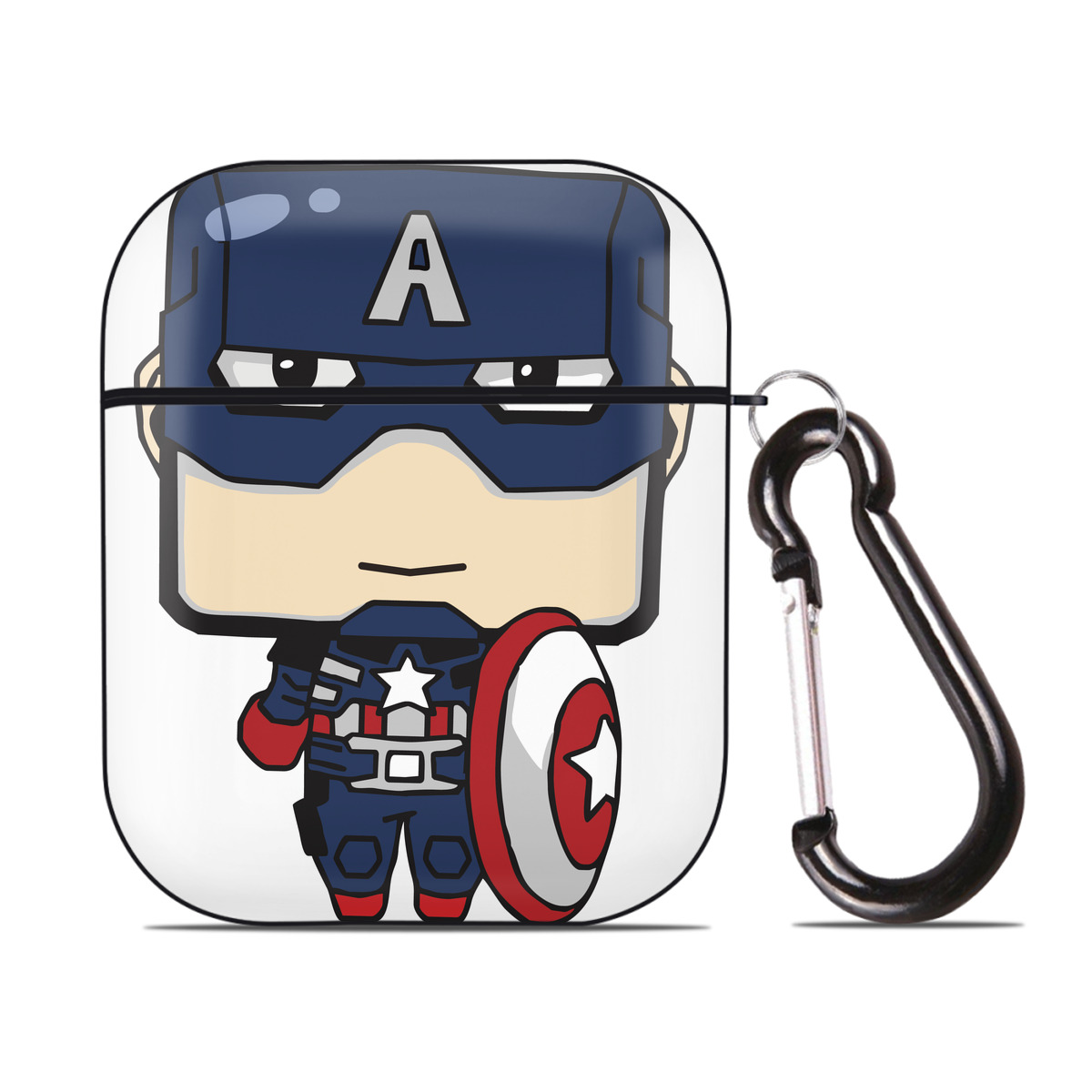 （画像用） アベンジャーズ The Avengers AirPods 第2世代保護ケース ハードシェル ブラック 耐衝撃・防指紋・カラビナ付き