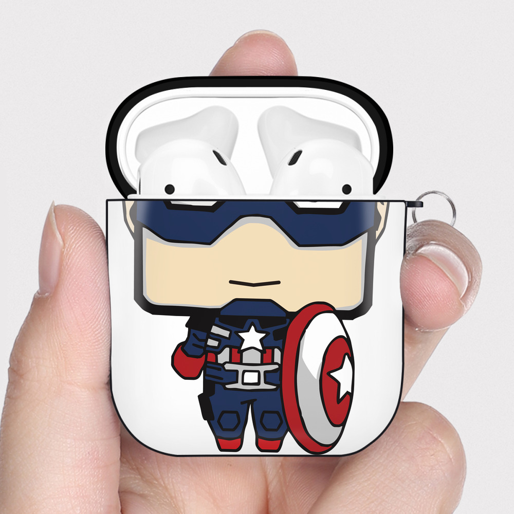 （画像用） アベンジャーズ The Avengers AirPods 第2世代保護ケース ハードシェル ブラック 耐衝撃・防指紋・カラビナ付き