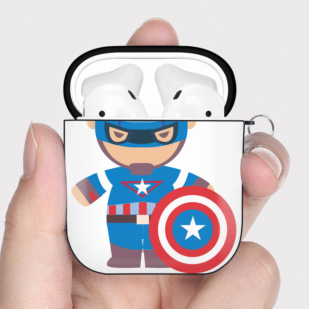 （画像用） アベンジャーズ The Avengers AirPods 第2世代保護ケース ハードシェル ブラック 耐衝撃・防指紋・カラビナ付き