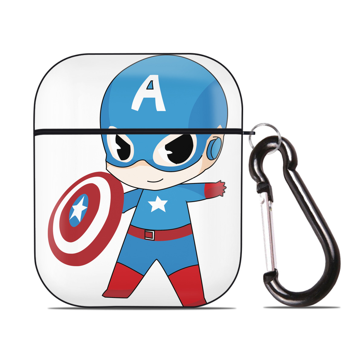 （画像用） アベンジャーズ The Avengers AirPods 第2世代保護ケース ハードシェル ブラック 耐衝撃・防指紋・カラビナ付き