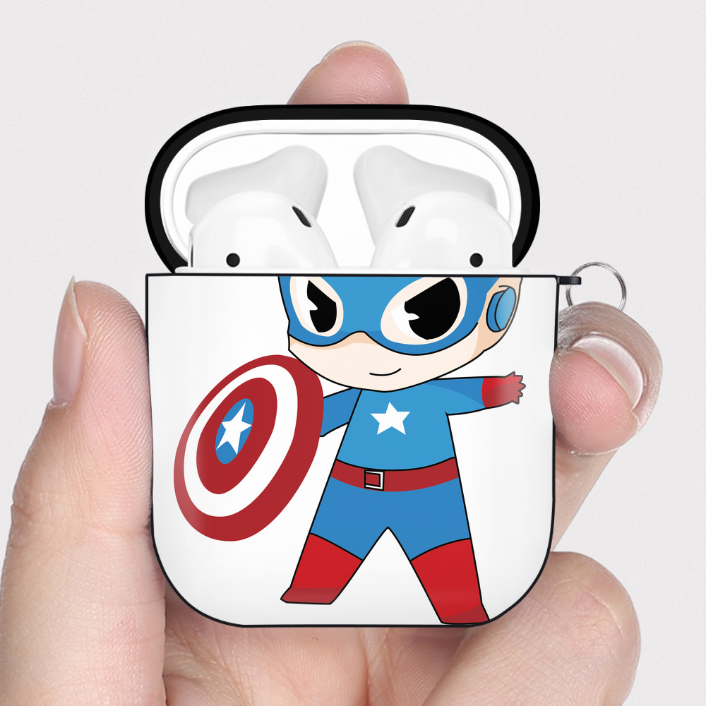 （画像用） アベンジャーズ The Avengers AirPods 第2世代保護ケース ハードシェル ブラック 耐衝撃・防指紋・カラビナ付き