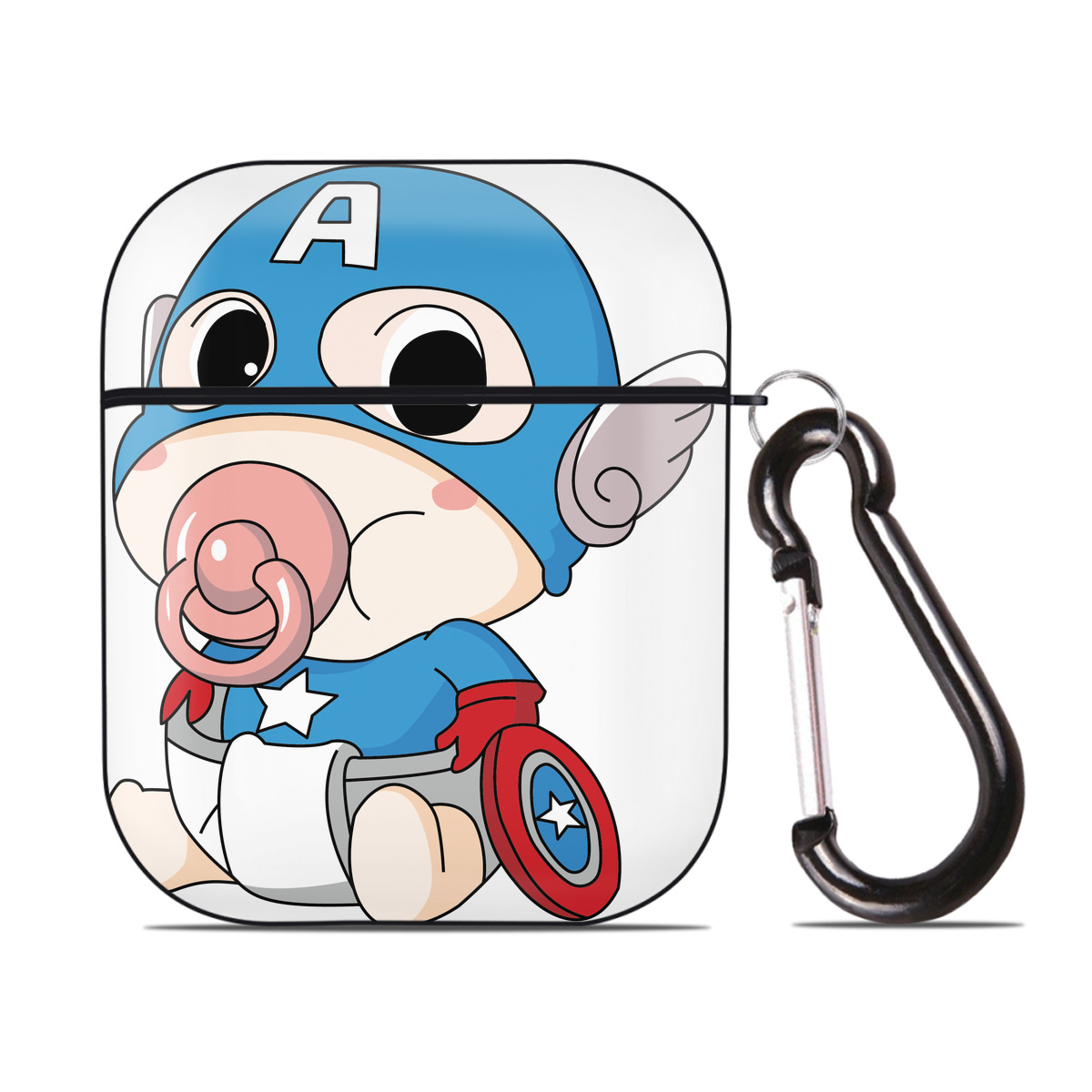 （画像用） アベンジャーズ The Avengers AirPods 第2世代保護ケース ハードシェル ブラック 耐衝撃・防指紋・カラビナ付き