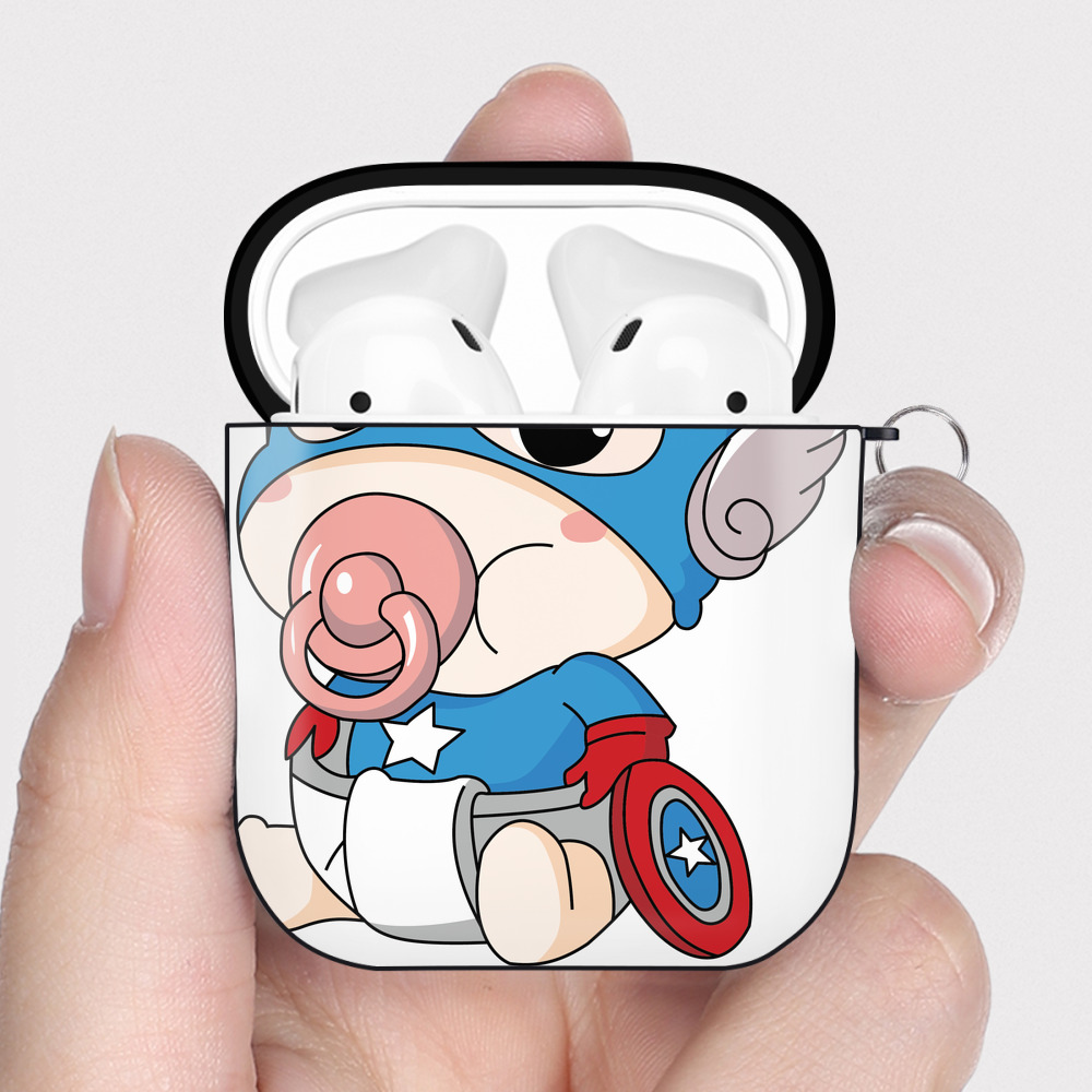 （画像用） アベンジャーズ The Avengers AirPods 第2世代保護ケース ハードシェル ブラック 耐衝撃・防指紋・カラビナ付き