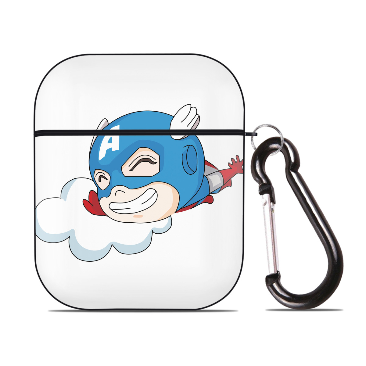 （画像用） アベンジャーズ The Avengers AirPods 第2世代保護ケース ハードシェル ブラック 耐衝撃・防指紋・カラビナ付き