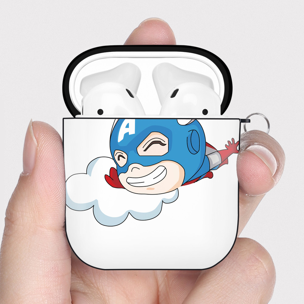 （画像用） アベンジャーズ The Avengers AirPods 第2世代保護ケース ハードシェル ブラック 耐衝撃・防指紋・カラビナ付き