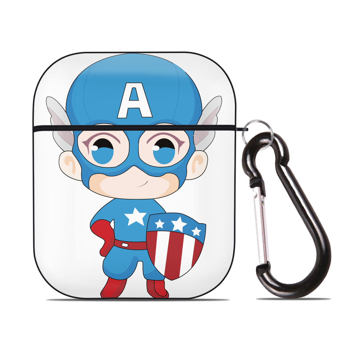 （画像用） アベンジャーズ The Avengers AirPods 第2世代保護ケース ハードシェル ブラック 耐衝撃・防指紋・カラビナ付き