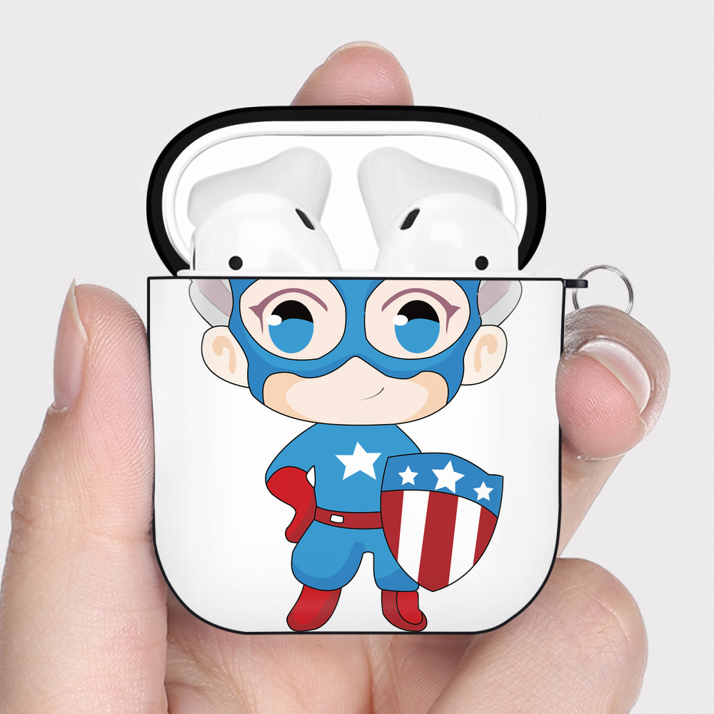 （画像用） アベンジャーズ The Avengers AirPods 第2世代保護ケース ハードシェル ブラック 耐衝撃・防指紋・カラビナ付き