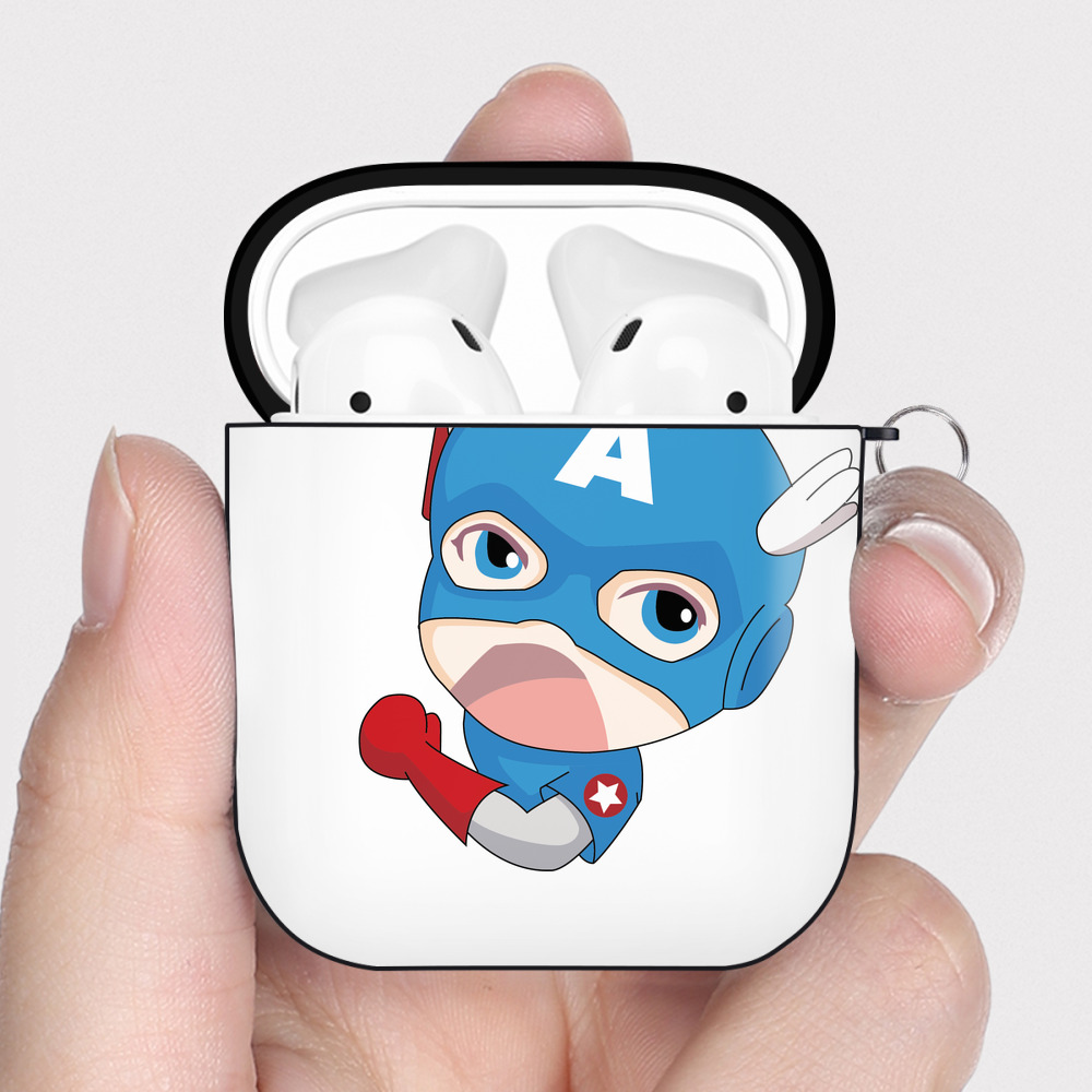 （画像用） アベンジャーズ The Avengers AirPods 第2世代保護ケース ハードシェル ブラック 耐衝撃・防指紋・カラビナ付き