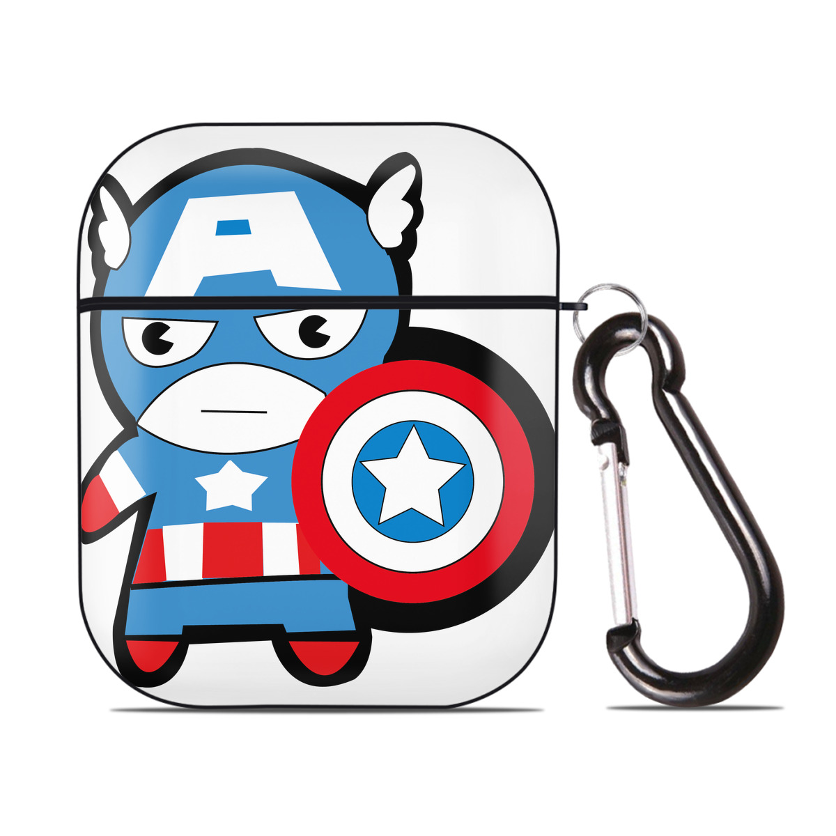 （画像用） アベンジャーズ The Avengers AirPods 第2世代保護ケース ハードシェル ブラック 耐衝撃・防指紋・カラビナ付き