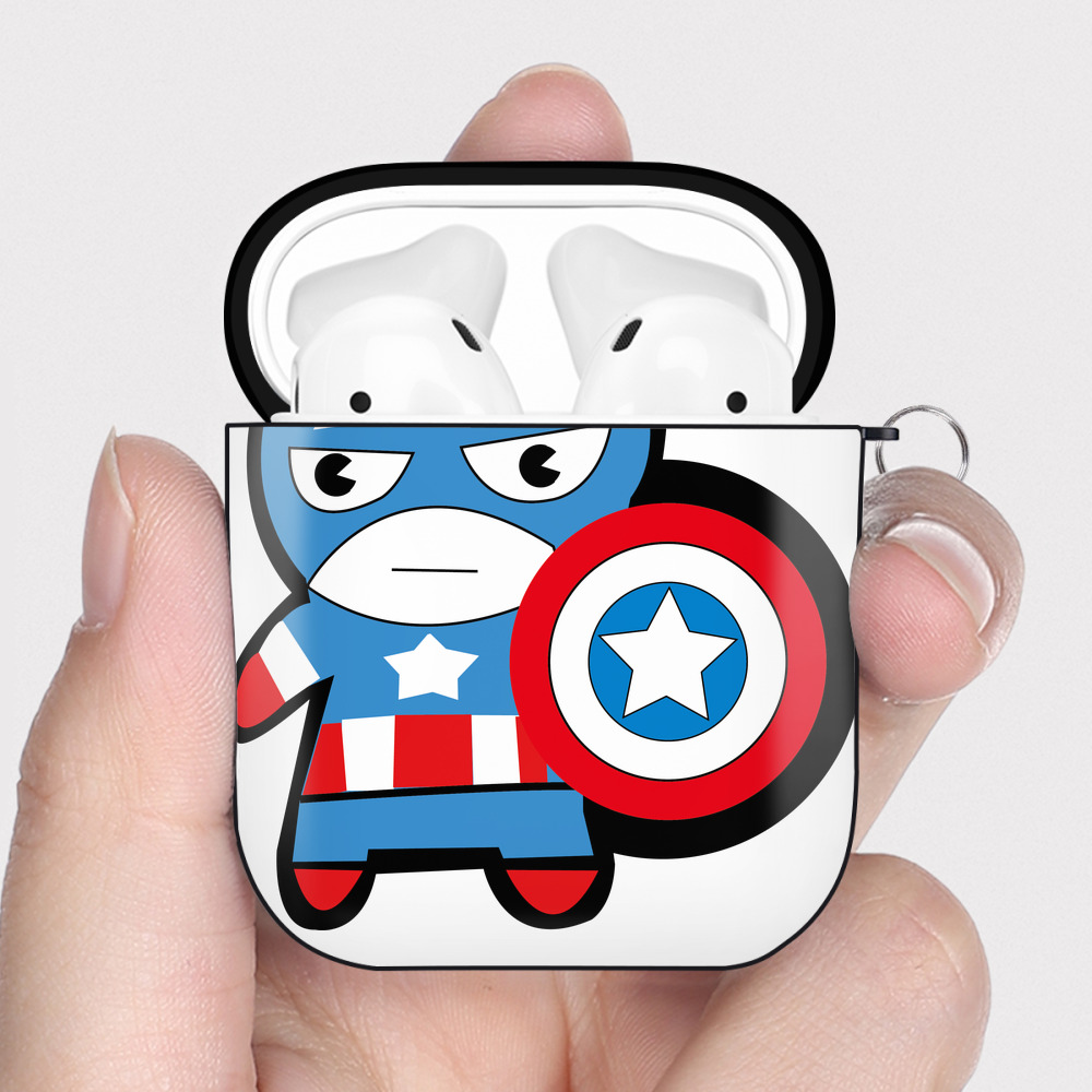 （画像用） アベンジャーズ The Avengers AirPods 第2世代保護ケース ハードシェル ブラック 耐衝撃・防指紋・カラビナ付き