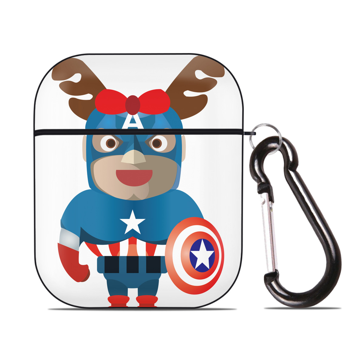 （画像用） アベンジャーズ The Avengers AirPods 第2世代保護ケース ハードシェル ブラック 耐衝撃・防指紋・カラビナ付き