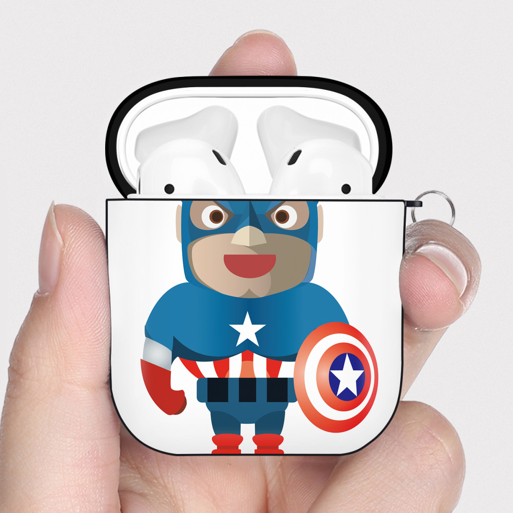 （画像用） アベンジャーズ The Avengers AirPods 第2世代保護ケース ハードシェル ブラック 耐衝撃・防指紋・カラビナ付き