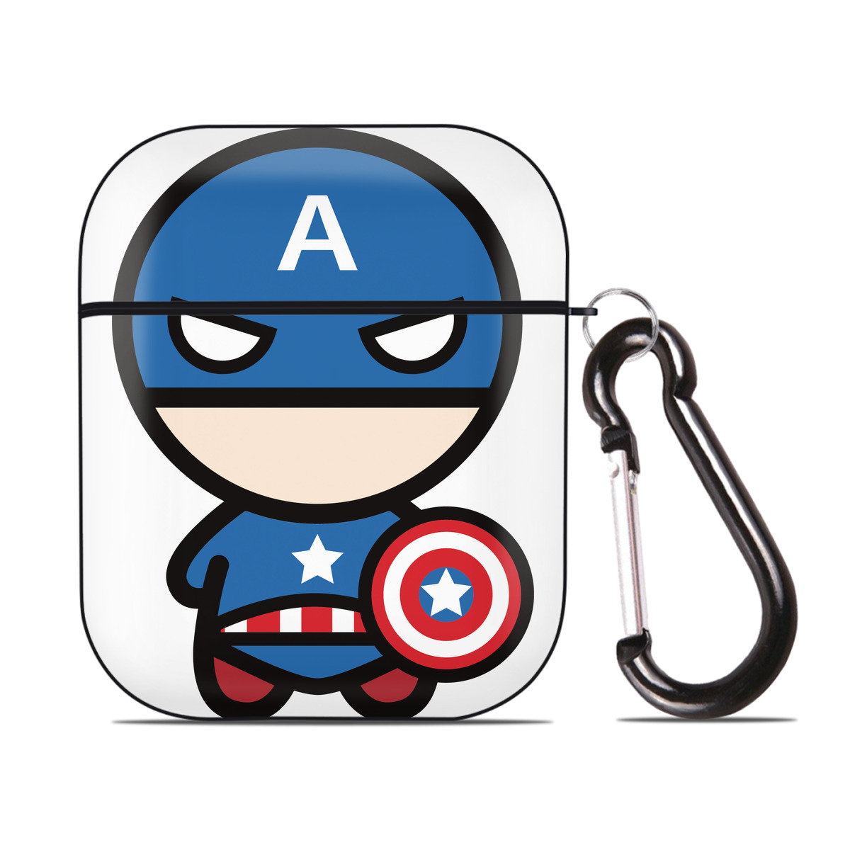 （画像用） アベンジャーズ The Avengers AirPods 第2世代保護ケース ハードシェル ブラック 耐衝撃・防指紋・カラビナ付き