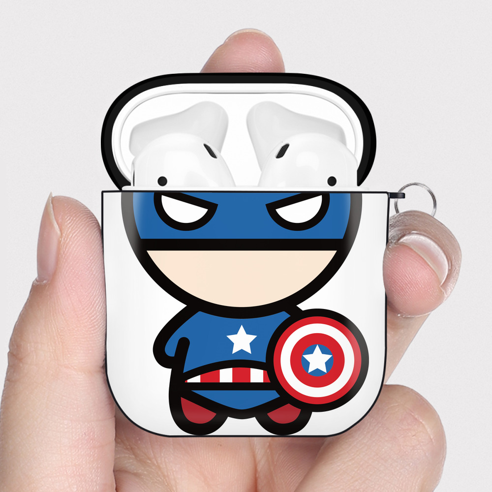 （画像用） アベンジャーズ The Avengers AirPods 第2世代保護ケース ハードシェル ブラック 耐衝撃・防指紋・カラビナ付き