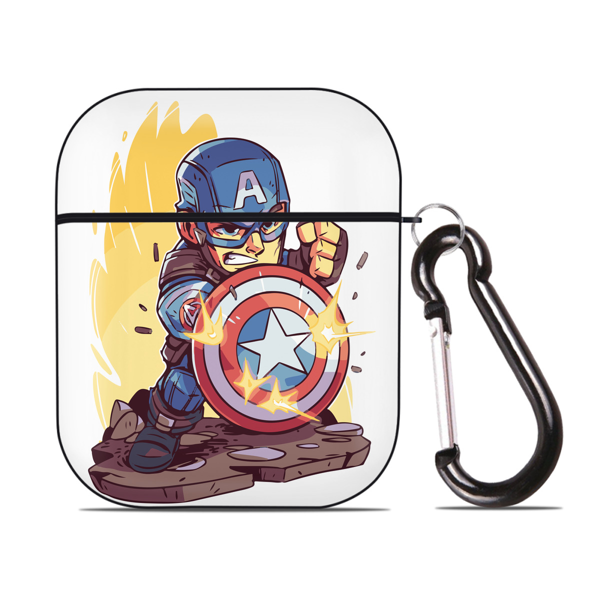 （画像用） アベンジャーズ The Avengers AirPods 第2世代保護ケース ハードシェル ブラック 耐衝撃・防指紋・カラビナ付き