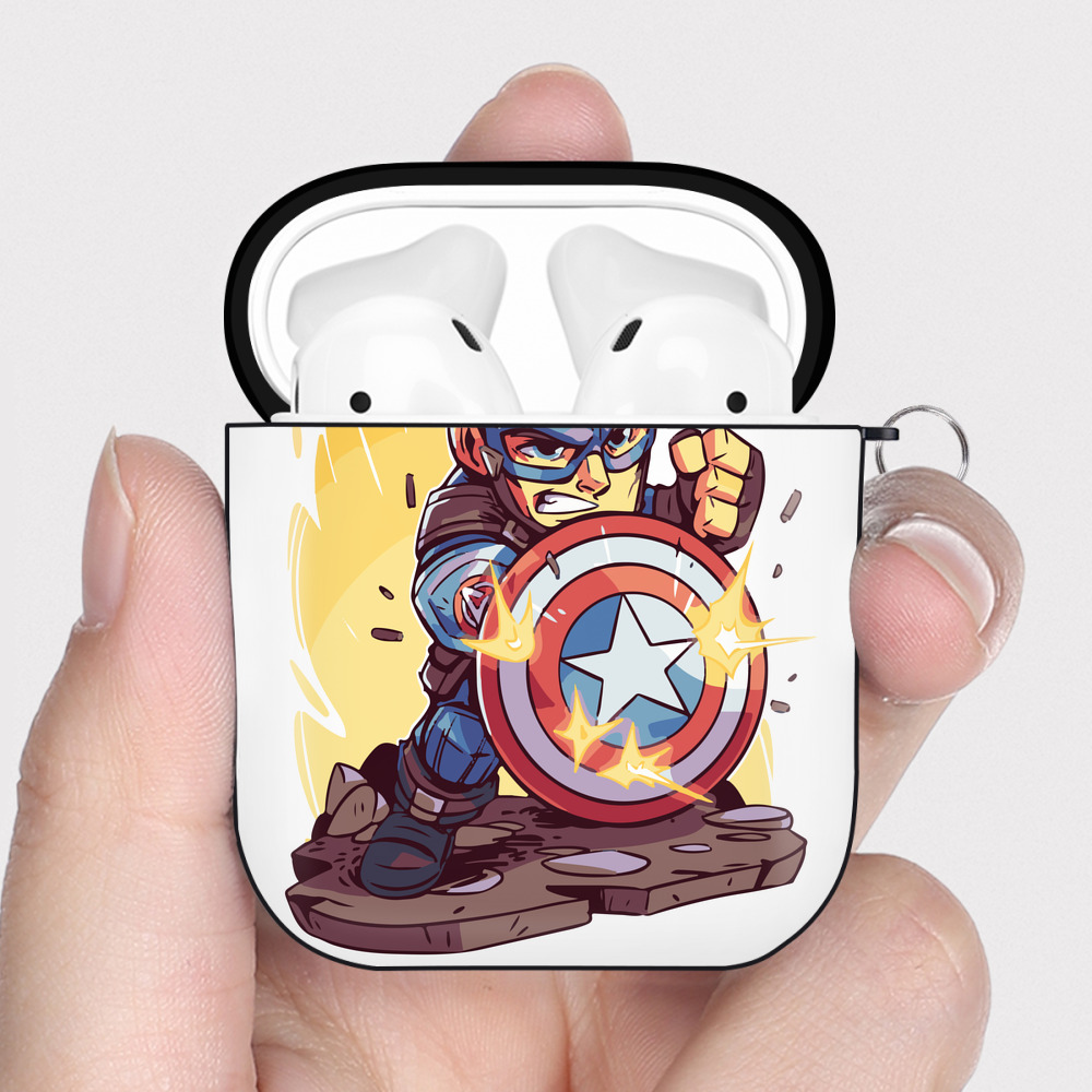 （画像用） アベンジャーズ The Avengers AirPods 第2世代保護ケース ハードシェル ブラック 耐衝撃・防指紋・カラビナ付き