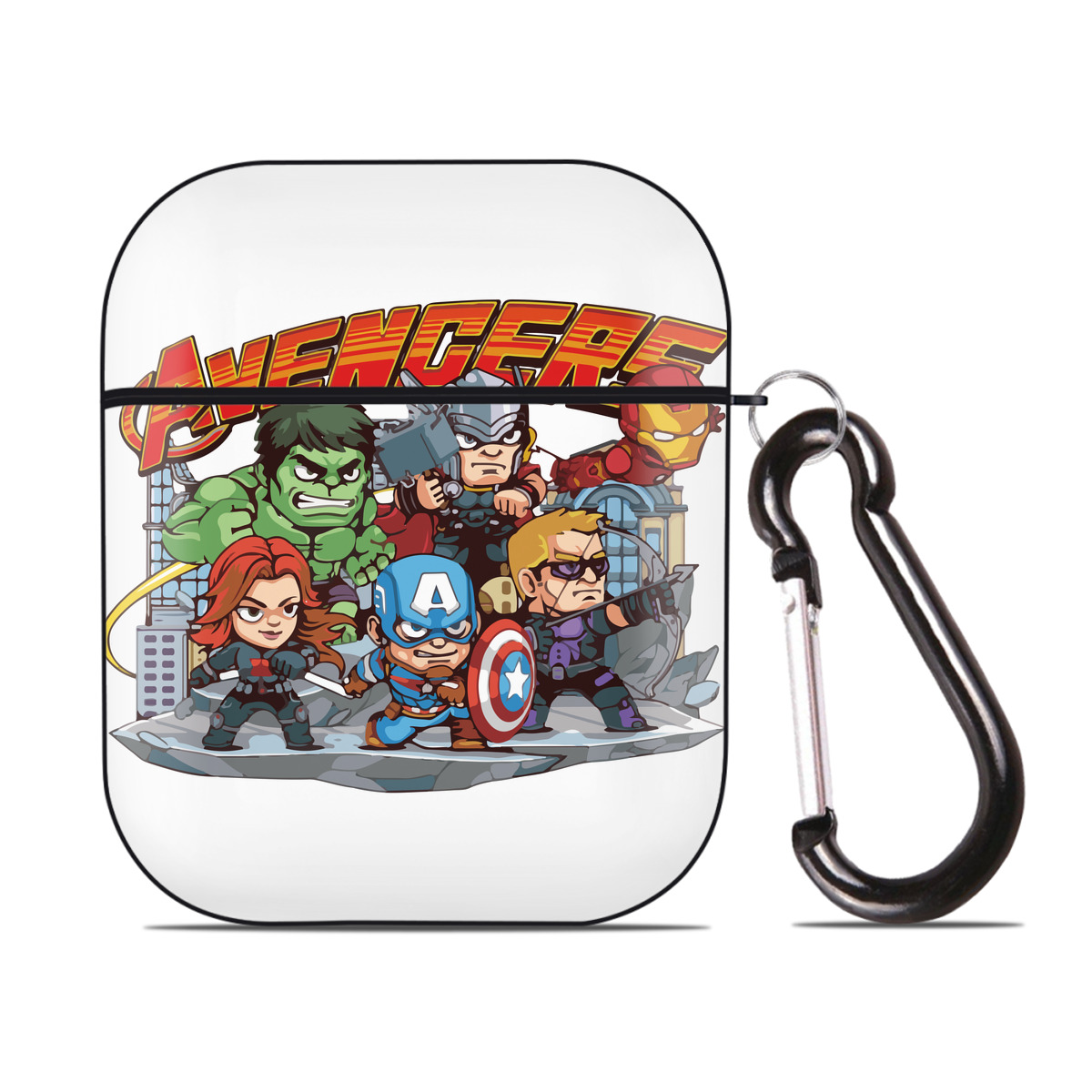 （画像用） アベンジャーズ The Avengers AirPods 第2世代保護ケース ハードシェル ブラック 耐衝撃・防指紋・カラビナ付き