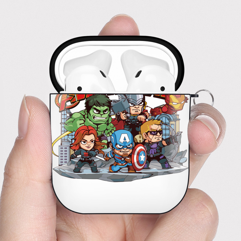 （画像用） アベンジャーズ The Avengers AirPods 第2世代保護ケース ハードシェル ブラック 耐衝撃・防指紋・カラビナ付き