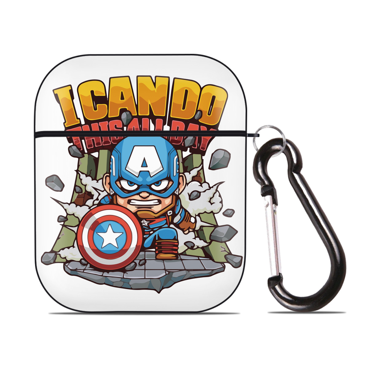 （画像用） アベンジャーズ The Avengers AirPods 第2世代保護ケース ハードシェル ブラック 耐衝撃・防指紋・カラビナ付き