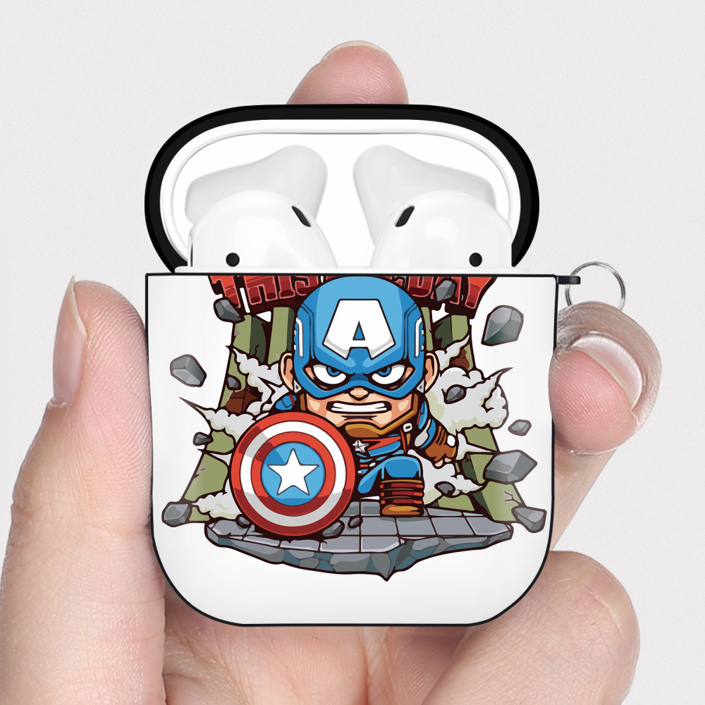 （画像用） アベンジャーズ The Avengers AirPods 第2世代保護ケース ハードシェル ブラック 耐衝撃・防指紋・カラビナ付き