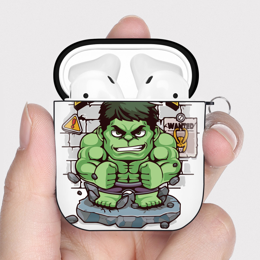 （画像用） アベンジャーズ The Avengers AirPods 第2世代保護ケース ハードシェル ブラック 耐衝撃・防指紋・カラビナ付き