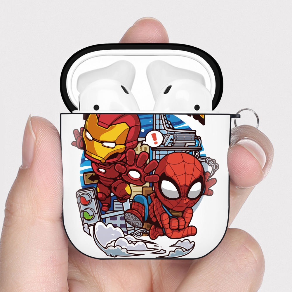 （画像用） アベンジャーズ The Avengers AirPods 第2世代保護ケース ハードシェル ブラック 耐衝撃・防指紋・カラビナ付き