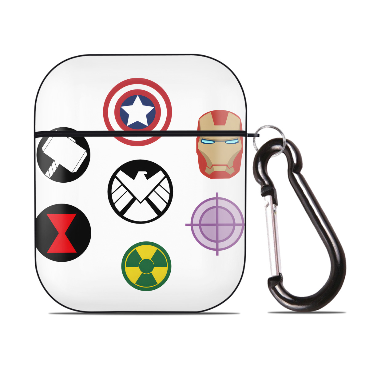（画像用） アベンジャーズ The Avengers AirPods 第2世代保護ケース ハードシェル ブラック 耐衝撃・防指紋・カラビナ付き