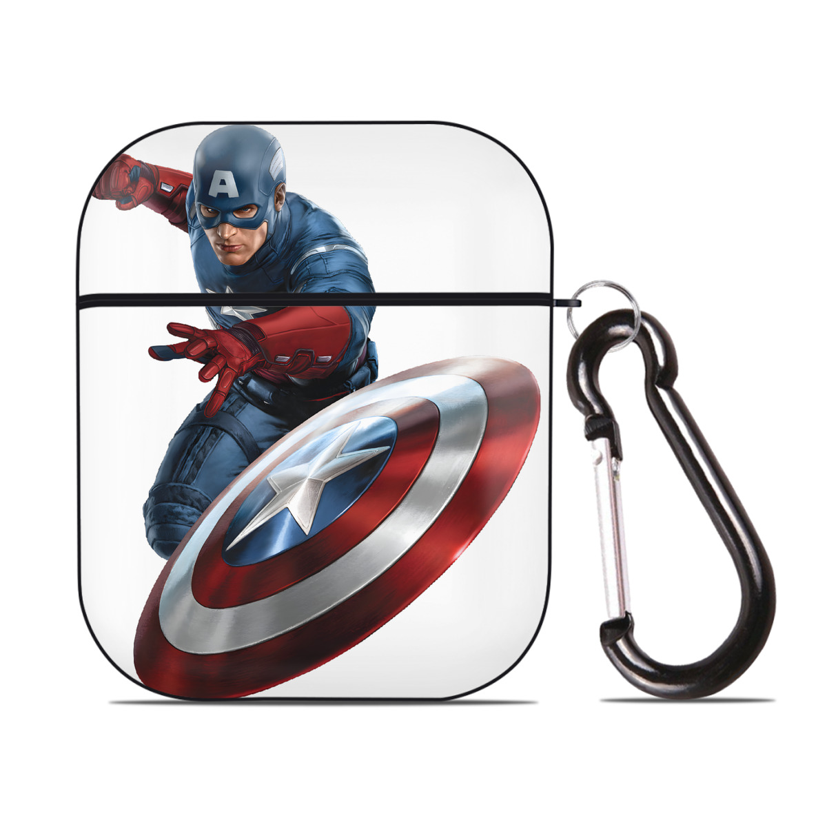 （画像用） アベンジャーズ The Avengers AirPods 第2世代保護ケース ハードシェル ブラック 耐衝撃・防指紋・カラビナ付き