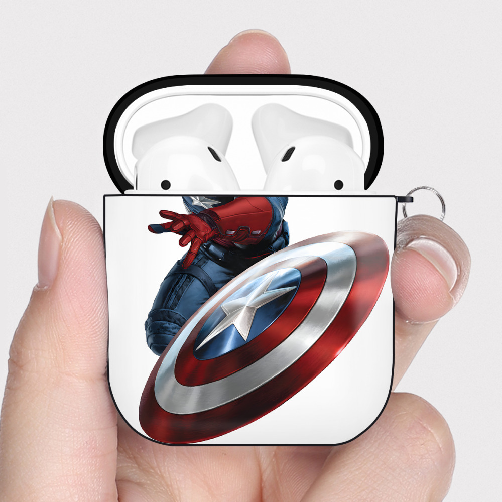（画像用） アベンジャーズ The Avengers AirPods 第2世代保護ケース ハードシェル ブラック 耐衝撃・防指紋・カラビナ付き