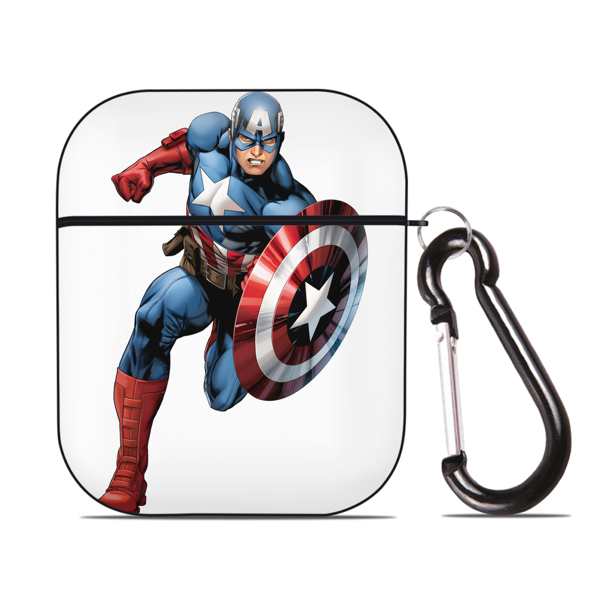 （画像用） アベンジャーズ The Avengers AirPods 第2世代保護ケース ハードシェル ブラック 耐衝撃・防指紋・カラビナ付き