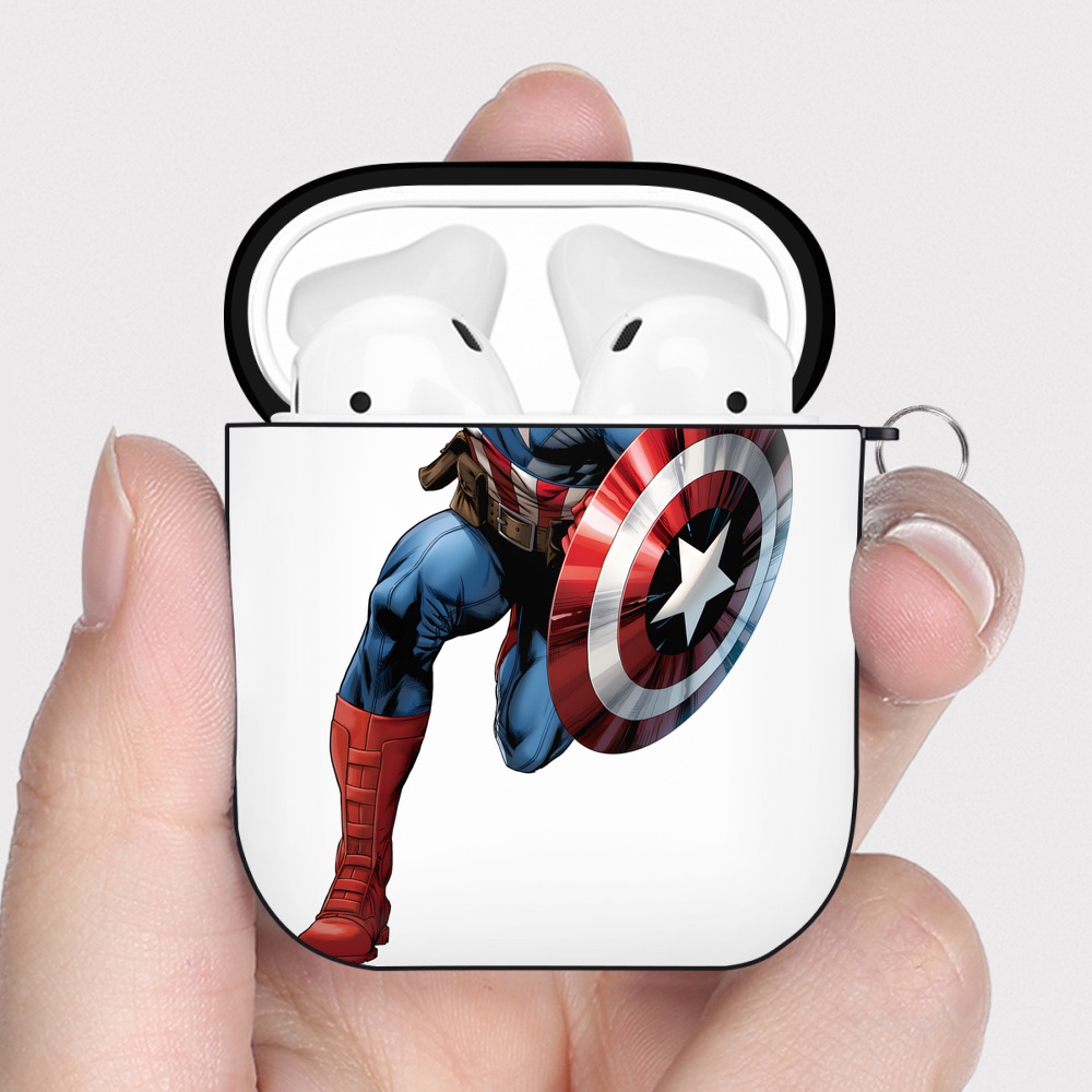 （画像用） アベンジャーズ The Avengers AirPods 第2世代保護ケース ハードシェル ブラック 耐衝撃・防指紋・カラビナ付き