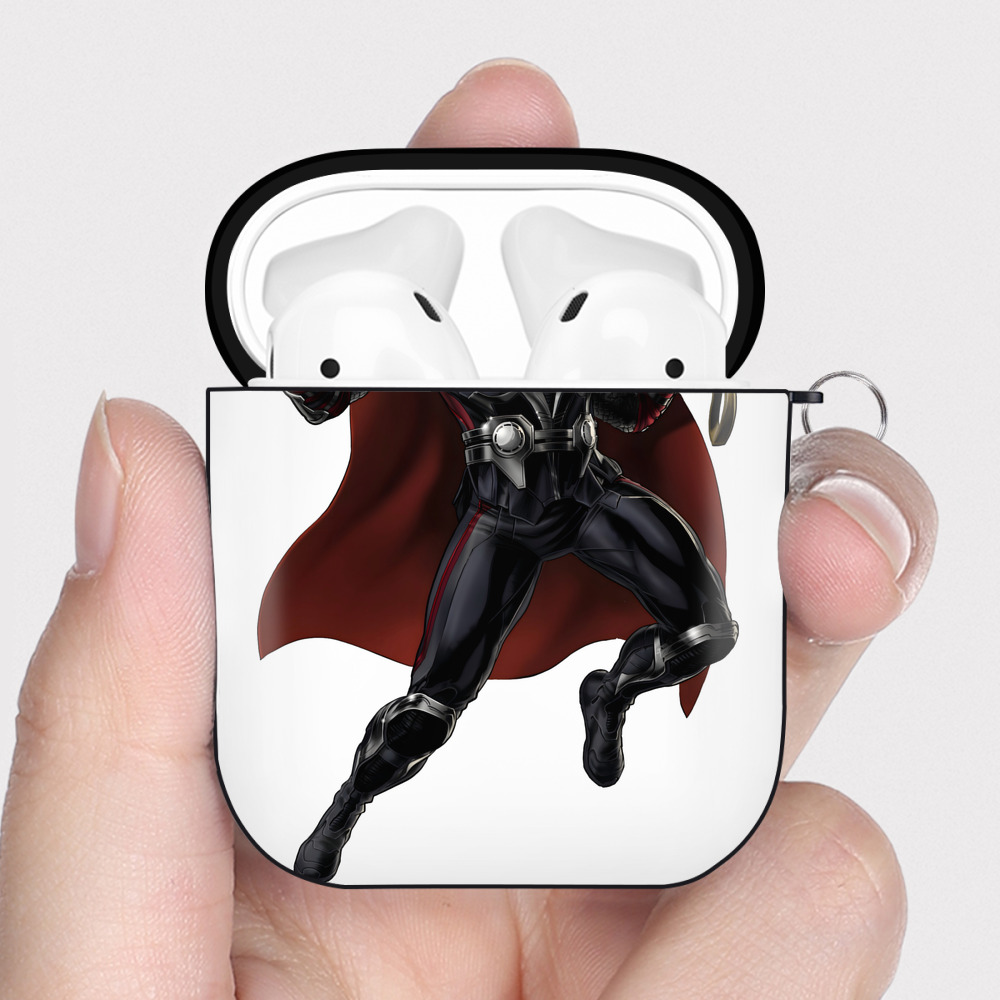 （画像用） アベンジャーズ The Avengers AirPods 第2世代保護ケース ハードシェル ブラック 耐衝撃・防指紋・カラビナ付き