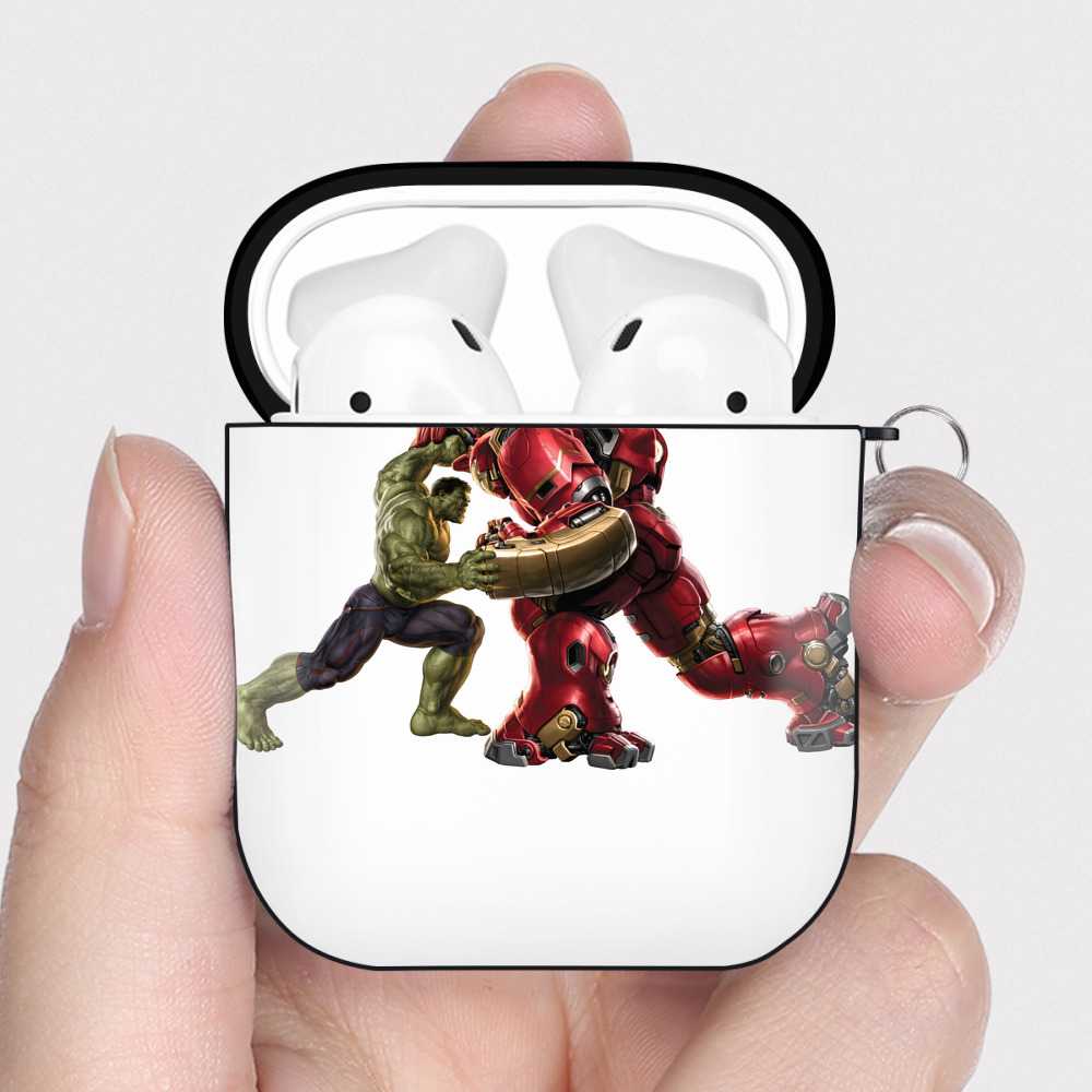 （画像用） アベンジャーズ The Avengers AirPods 第2世代保護ケース ハードシェル ブラック 耐衝撃・防指紋・カラビナ付き
