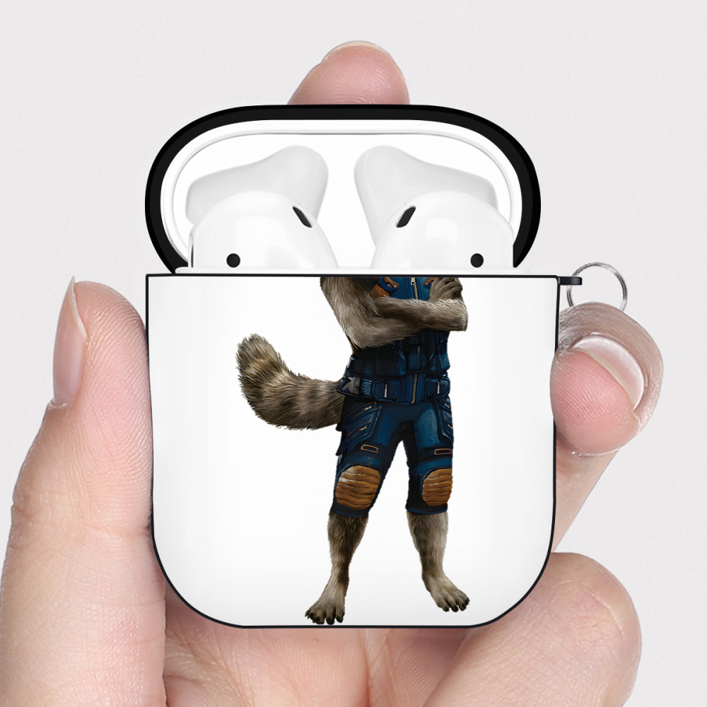 （画像用） アベンジャーズ The Avengers AirPods 第2世代保護ケース ハードシェル ブラック 耐衝撃・防指紋・カラビナ付き