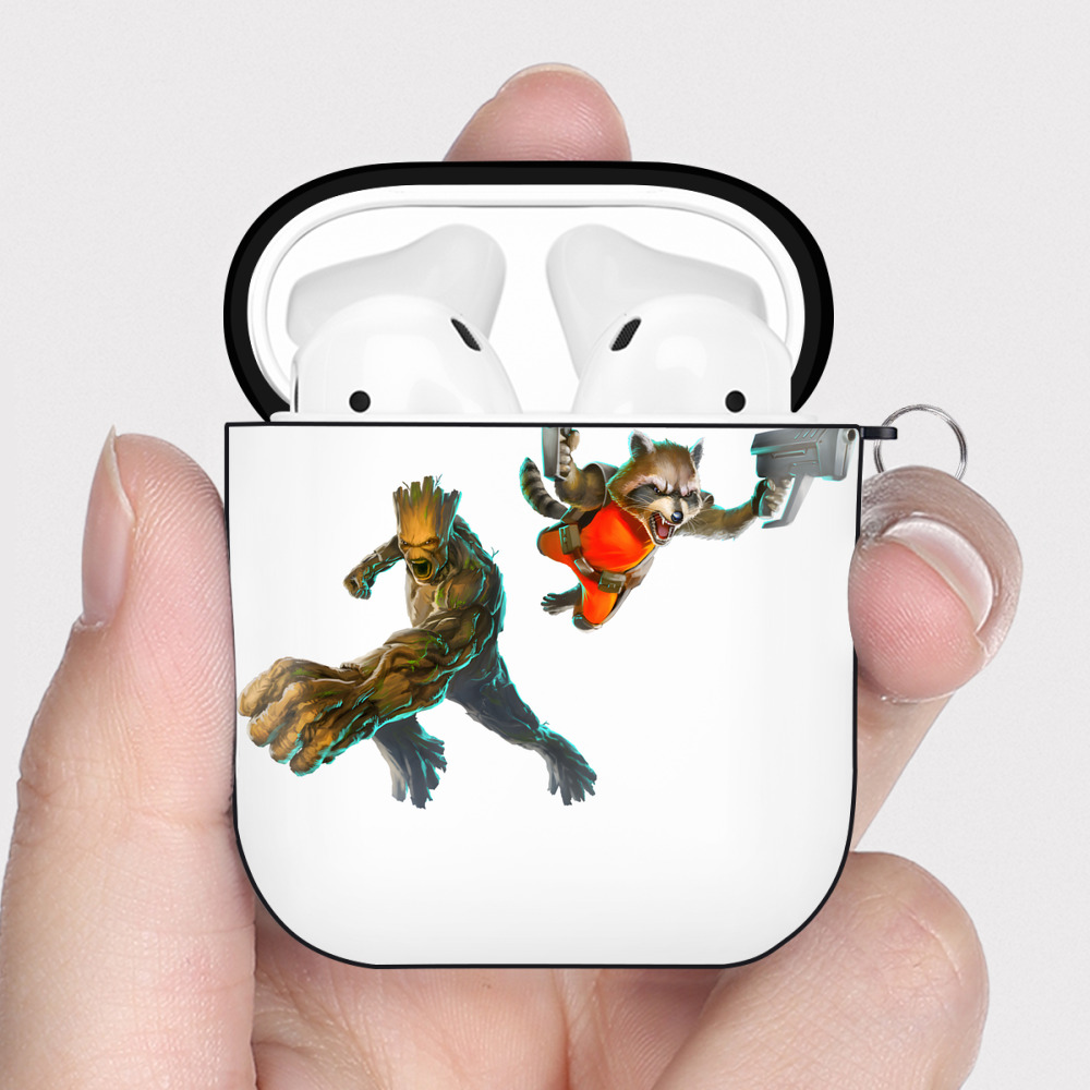 （画像用） アベンジャーズ The Avengers AirPods 第2世代保護ケース ハードシェル ブラック 耐衝撃・防指紋・カラビナ付き