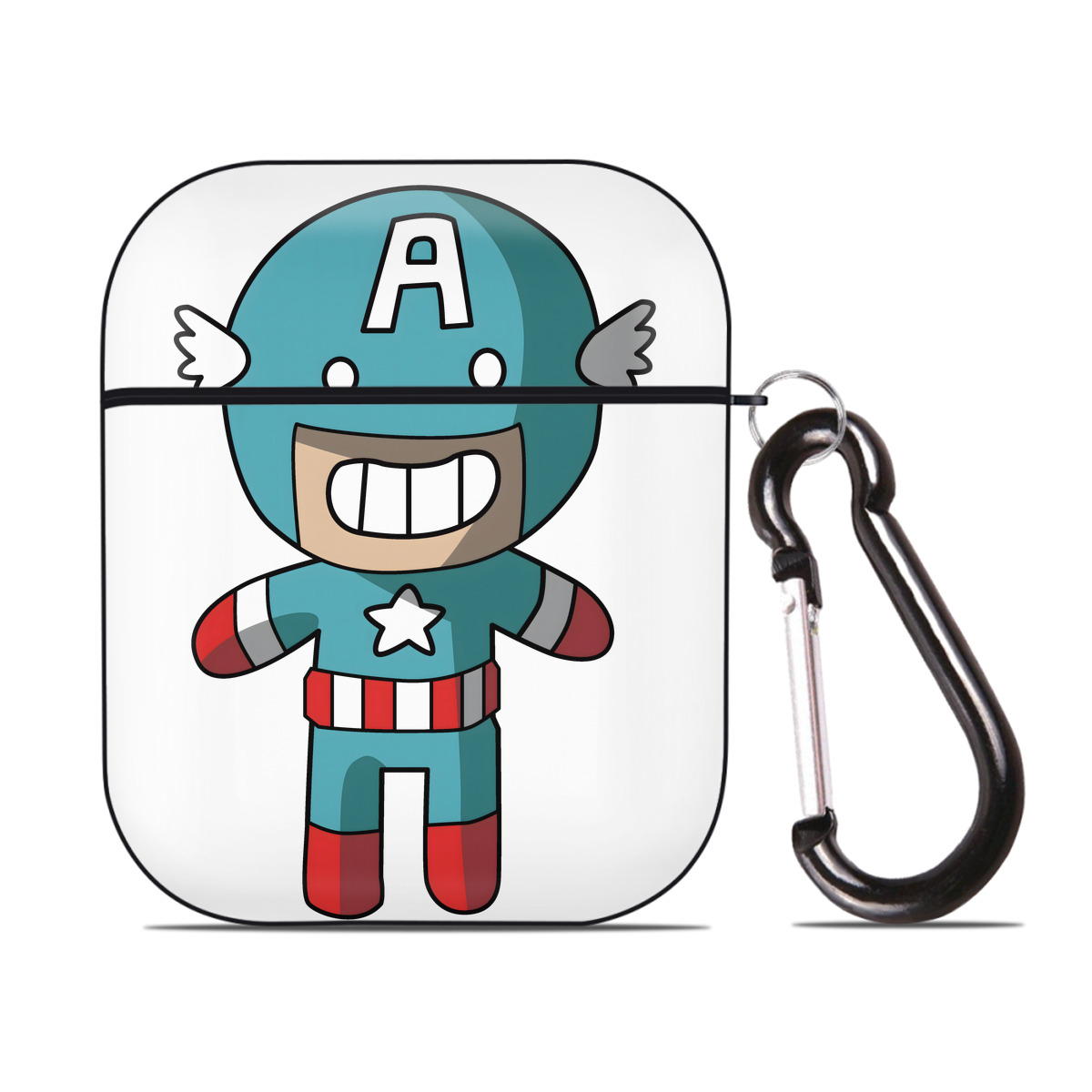（画像用） アベンジャーズ The Avengers AirPods 第2世代保護ケース ハードシェル ブラック 耐衝撃・防指紋・カラビナ付き