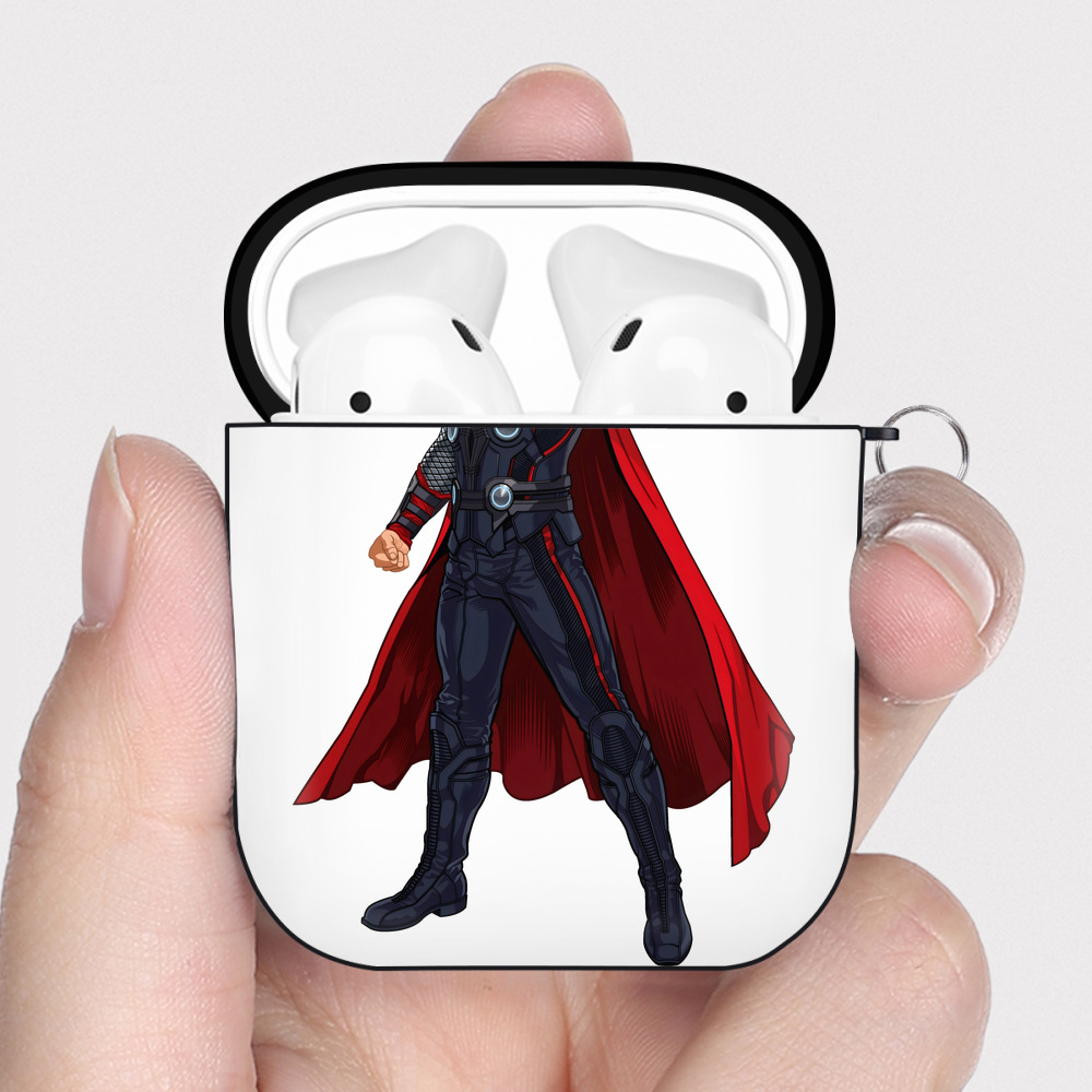 （画像用） アベンジャーズ The Avengers AirPods 第2世代保護ケース ハードシェル ブラック 耐衝撃・防指紋・カラビナ付き