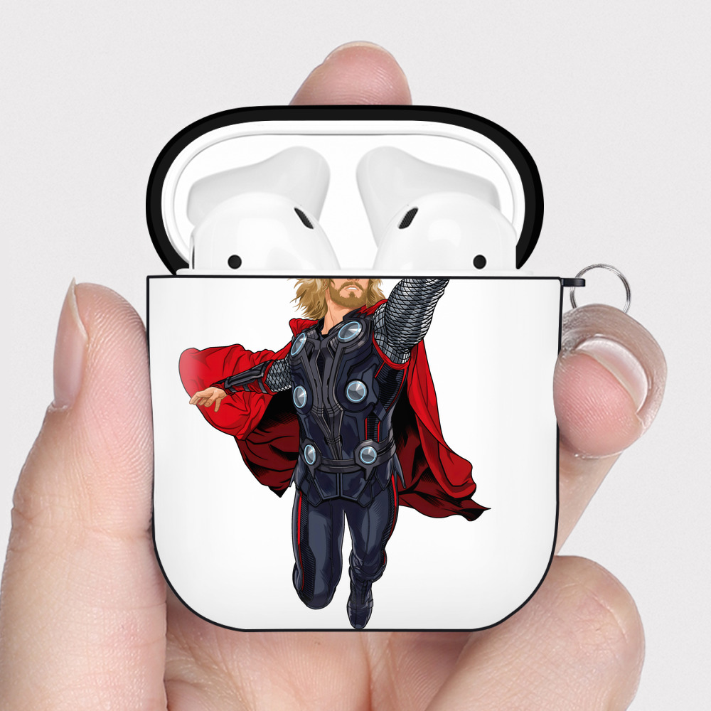 （画像用） アベンジャーズ The Avengers AirPods 第2世代保護ケース ハードシェル ブラック 耐衝撃・防指紋・カラビナ付き