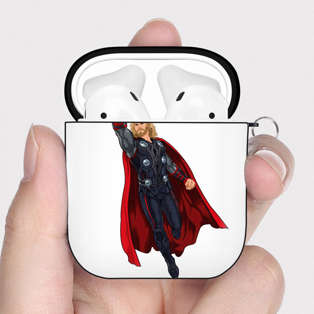 （画像用） アベンジャーズ The Avengers AirPods 第2世代保護ケース ハードシェル ブラック 耐衝撃・防指紋・カラビナ付き