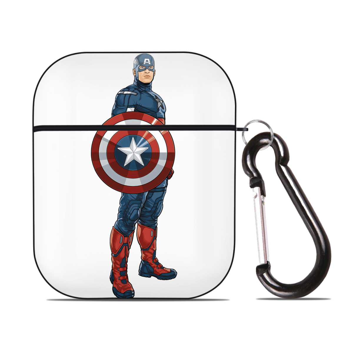 （画像用） アベンジャーズ The Avengers AirPods 第2世代保護ケース ハードシェル ブラック 耐衝撃・防指紋・カラビナ付き