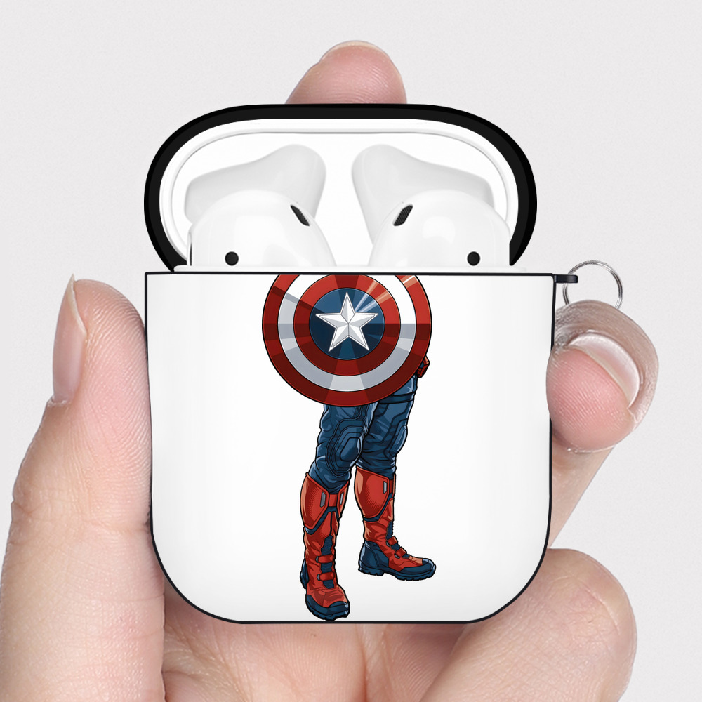 （画像用） アベンジャーズ The Avengers AirPods 第2世代保護ケース ハードシェル ブラック 耐衝撃・防指紋・カラビナ付き