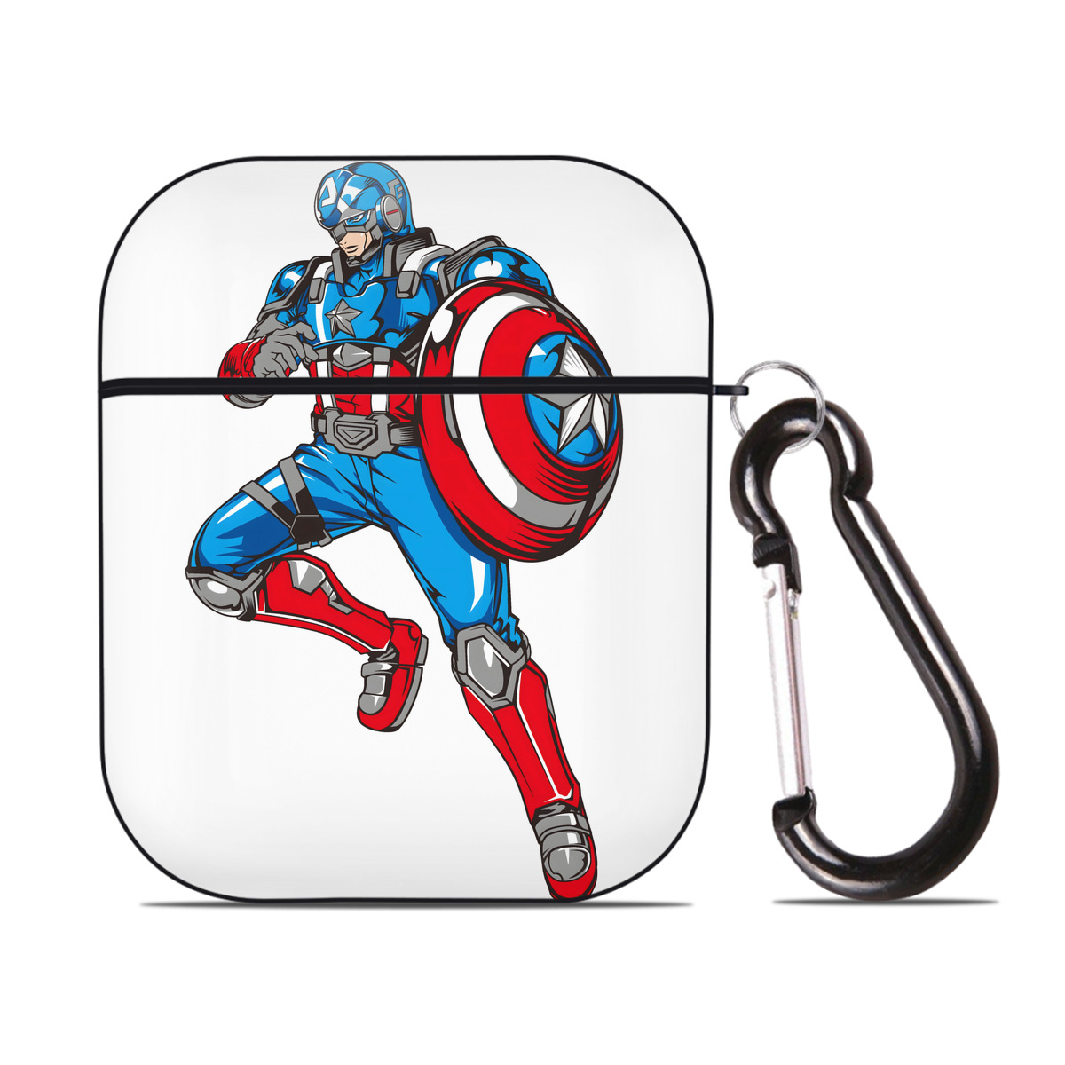 （画像用） アベンジャーズ The Avengers AirPods 第2世代保護ケース ハードシェル ブラック 耐衝撃・防指紋・カラビナ付き