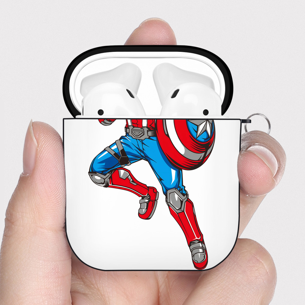 （画像用） アベンジャーズ The Avengers AirPods 第2世代保護ケース ハードシェル ブラック 耐衝撃・防指紋・カラビナ付き