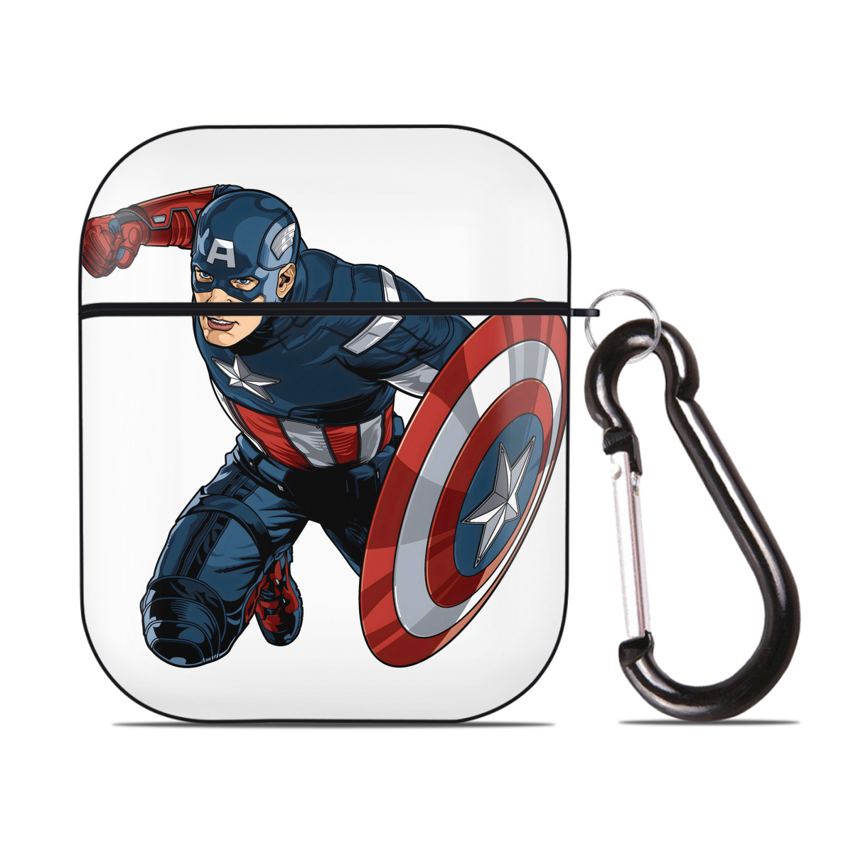 （画像用） アベンジャーズ The Avengers AirPods 第2世代保護ケース ハードシェル ブラック 耐衝撃・防指紋・カラビナ付き
