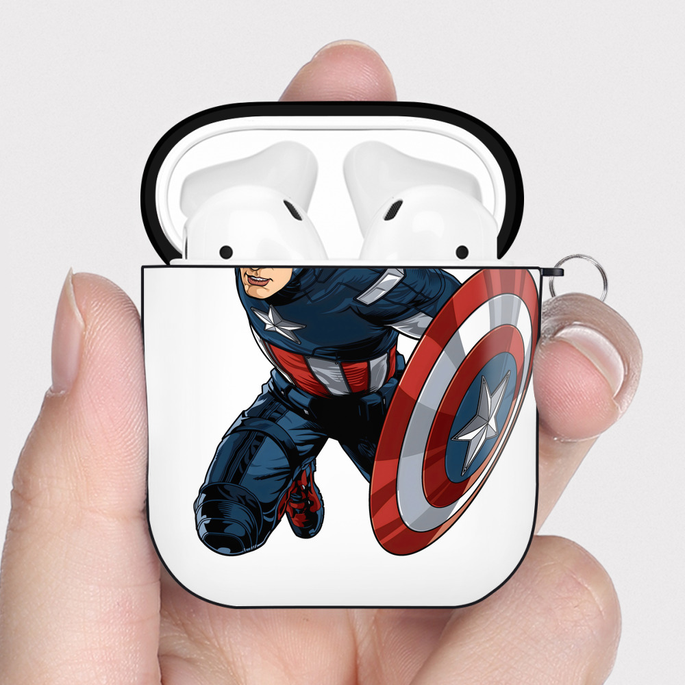 （画像用） アベンジャーズ The Avengers AirPods 第2世代保護ケース ハードシェル ブラック 耐衝撃・防指紋・カラビナ付き