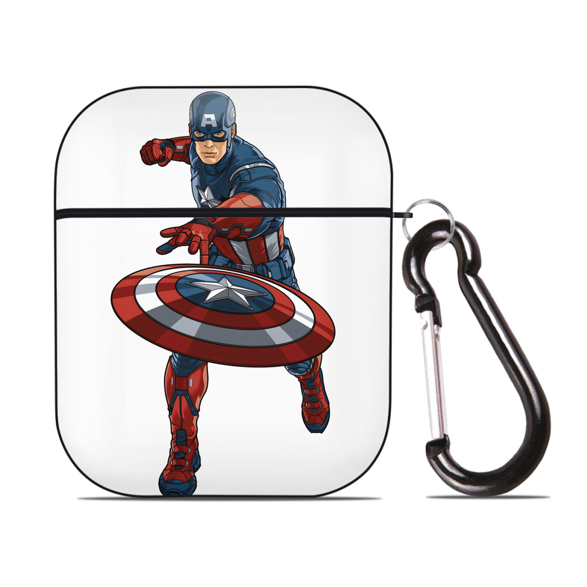 （画像用） アベンジャーズ The Avengers AirPods 第2世代保護ケース ハードシェル ブラック 耐衝撃・防指紋・カラビナ付き