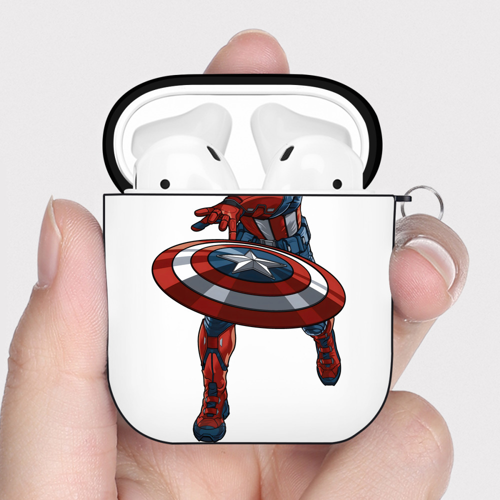 （画像用） アベンジャーズ The Avengers AirPods 第2世代保護ケース ハードシェル ブラック 耐衝撃・防指紋・カラビナ付き
