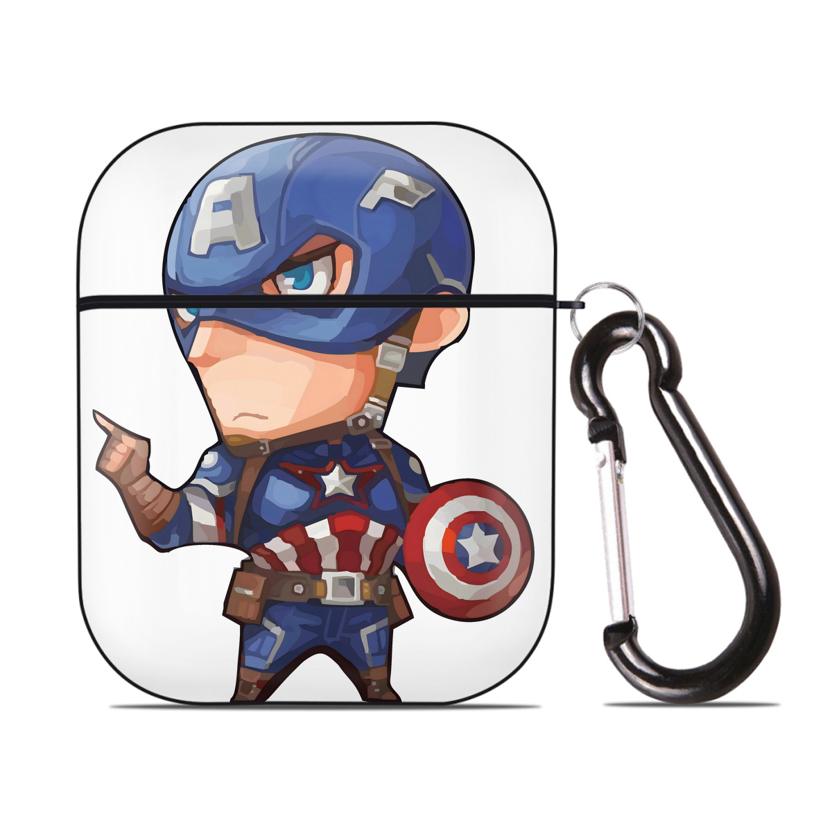 （画像用） アベンジャーズ The Avengers AirPods 第2世代保護ケース ハードシェル ブラック 耐衝撃・防指紋・カラビナ付き