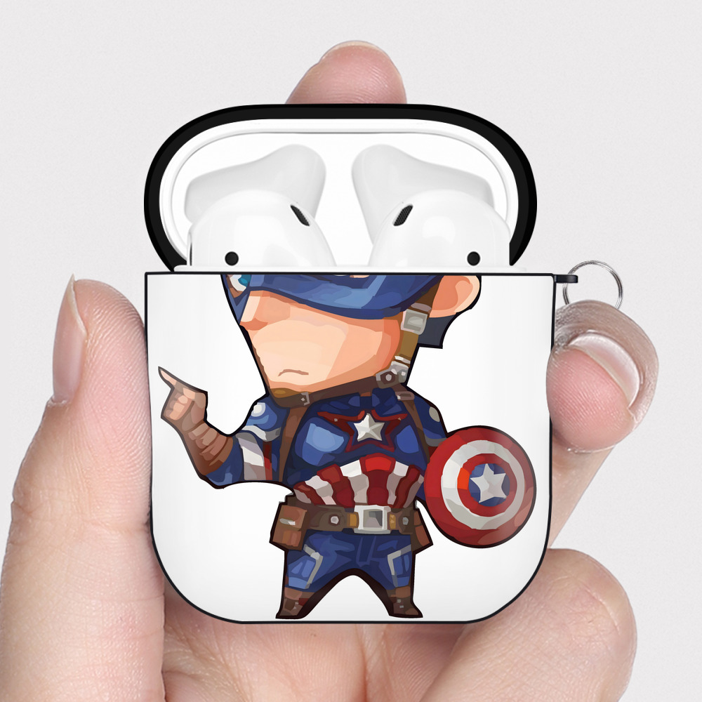 （画像用） アベンジャーズ The Avengers AirPods 第2世代保護ケース ハードシェル ブラック 耐衝撃・防指紋・カラビナ付き